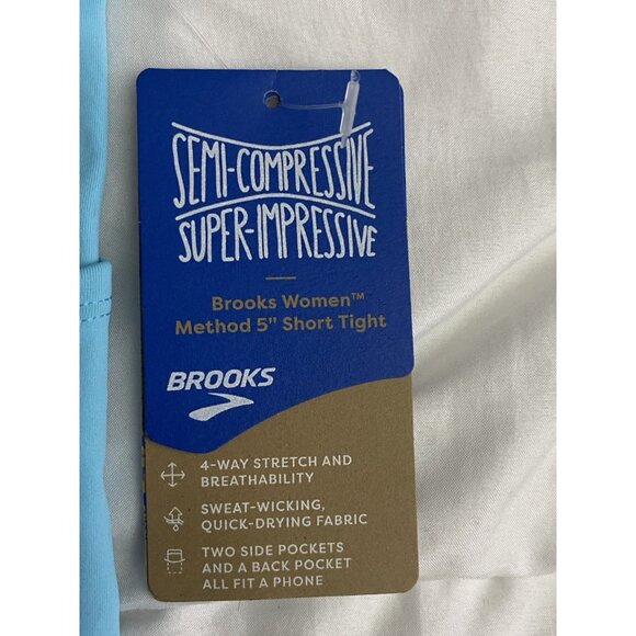 Brooks Women Size Medium Method 5” Short Tights Vivid Teal Wicking 4 Way Stretch - Picture 9 of 10